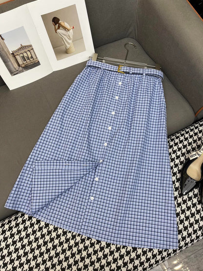 MATCHING SET WITH TOP AND BLUE PLAID MINI SKIRT