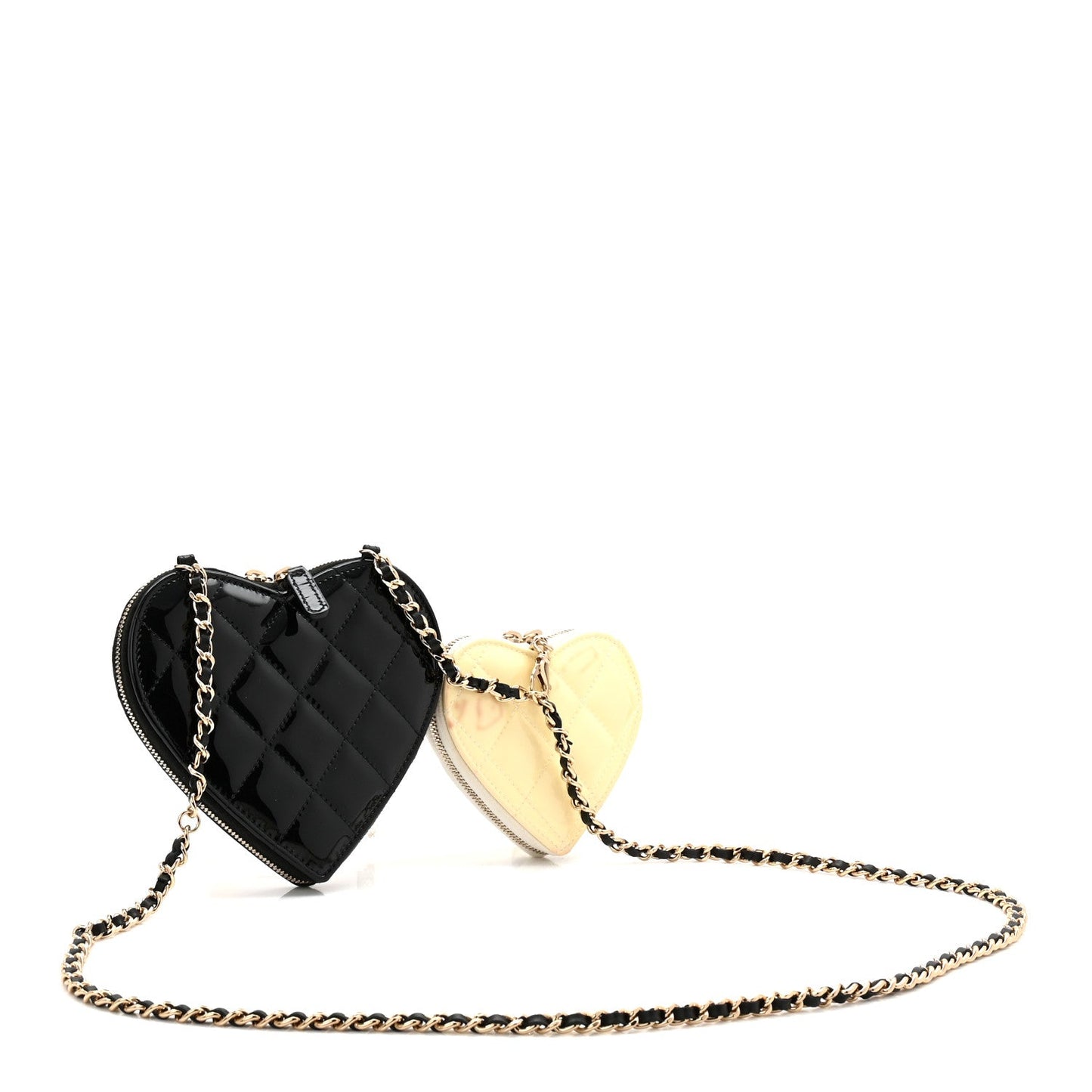 Patent Calfskin Resin Quilted CC Heart Clutch With Chain  Black
