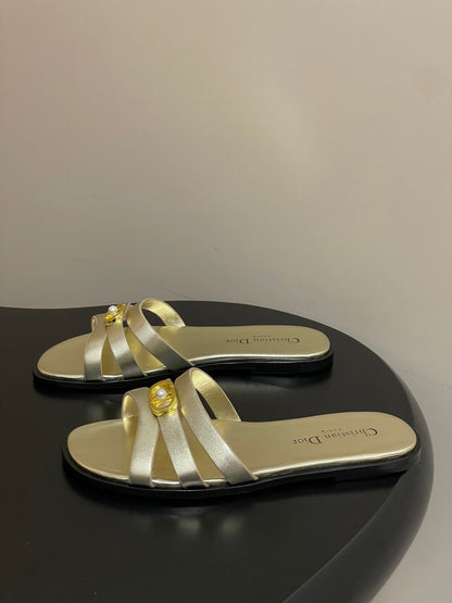CD 26 Chunky Heel Sandals Metallic Gold Leather 593528