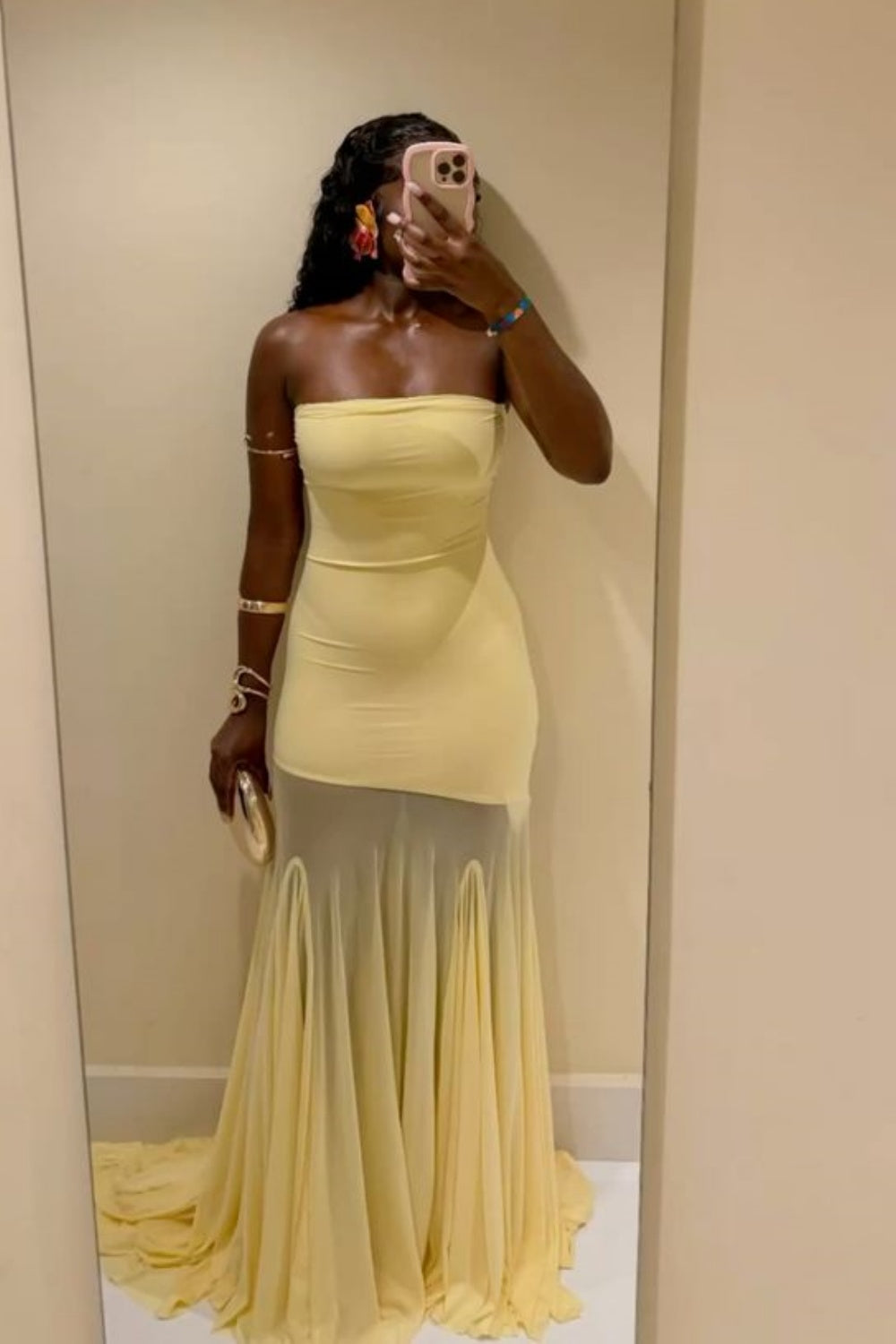 formaldressy-Yellow Elegant Mermaid Slim Long Chiffon Prom Dress Graduation Dress gh5930