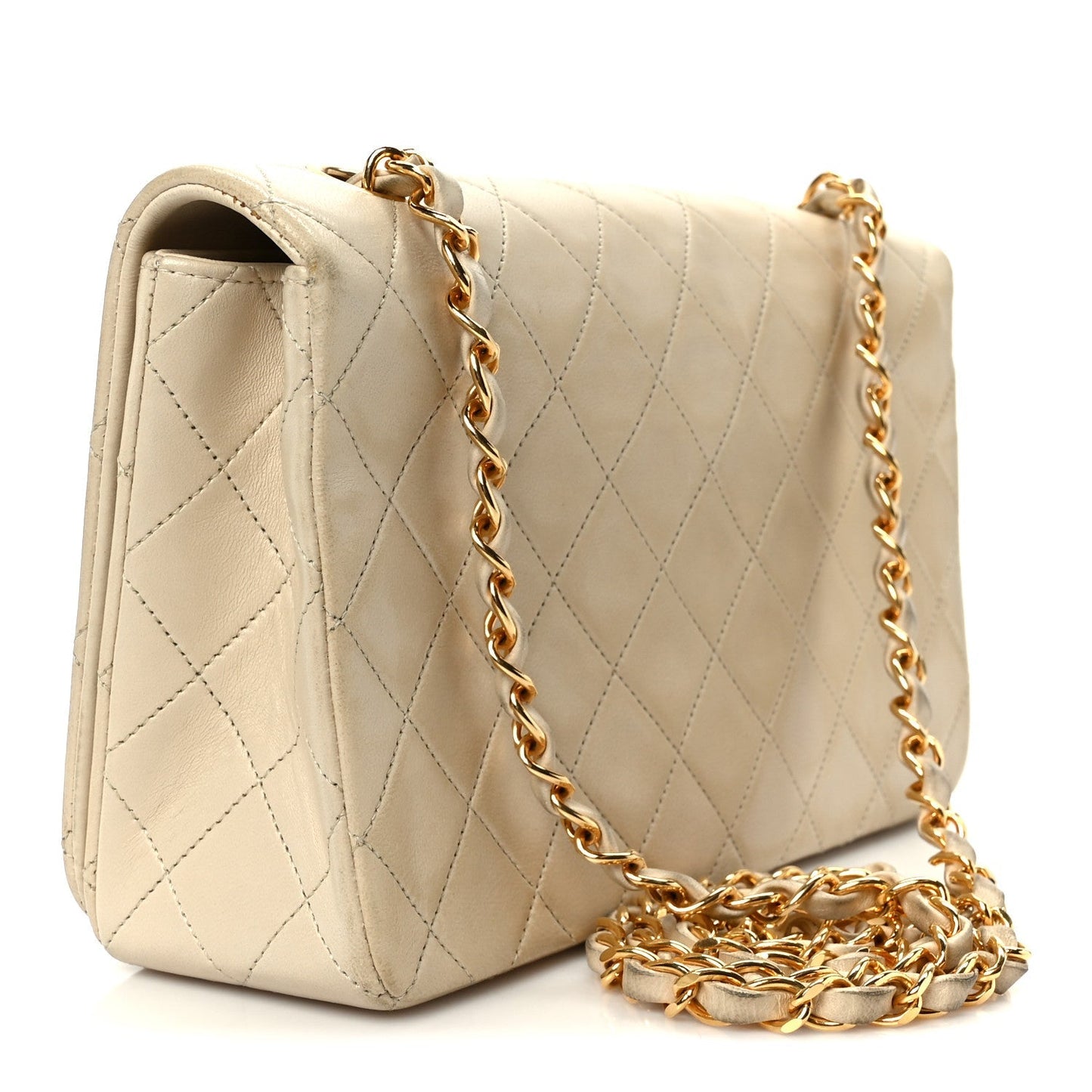 Lambskin Quilted Medium Single Flap Beige