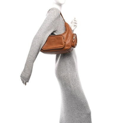 Nappa Large Multi Pocket Hobo Caramel