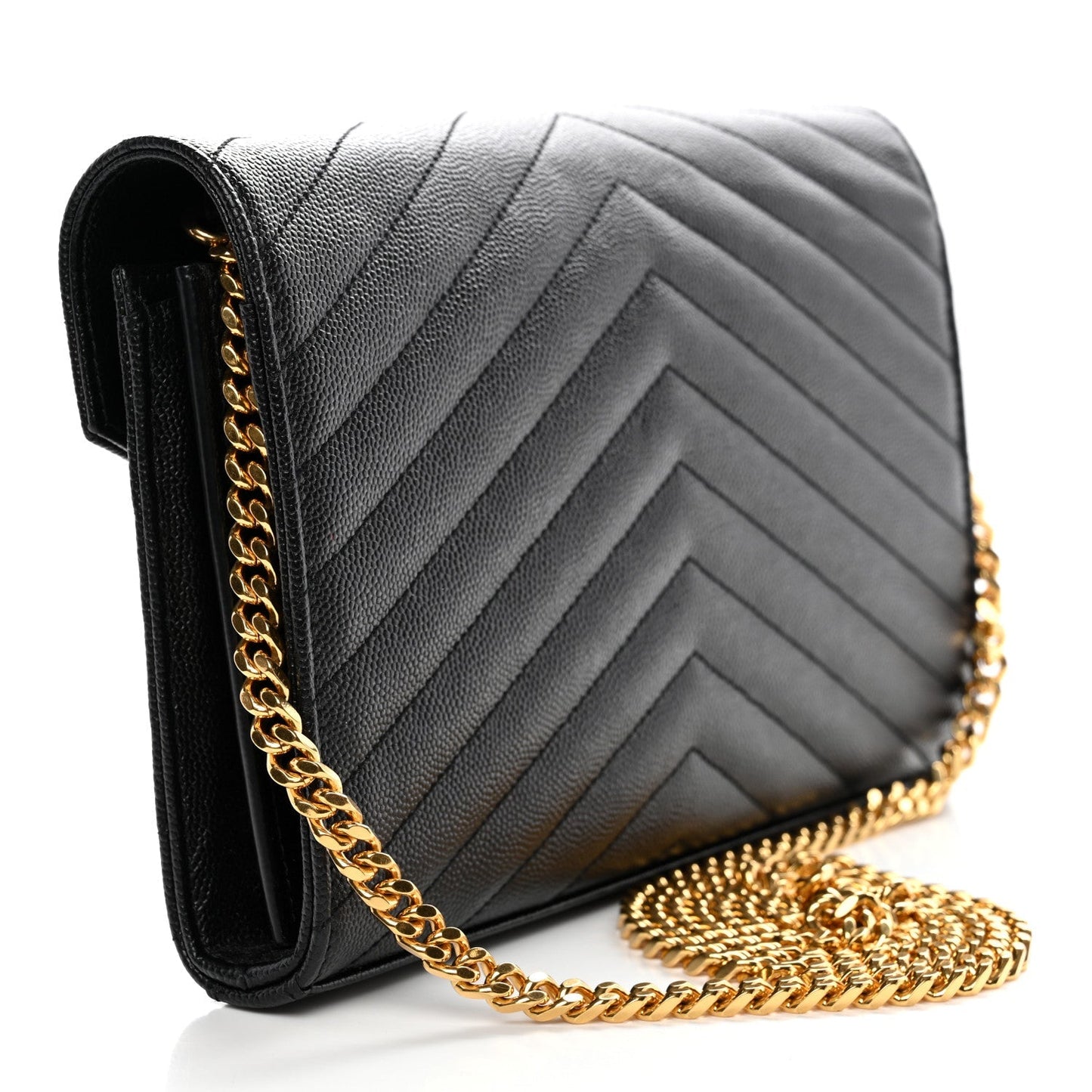 Grain De Poudre Matelasse Chevron Monogram Chain Wallet Black
