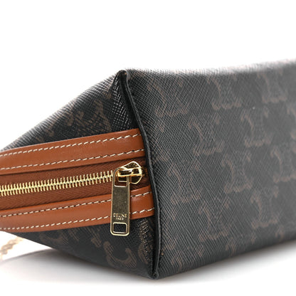Triomphe Canvas Lambskin Clutch On Chain Tan