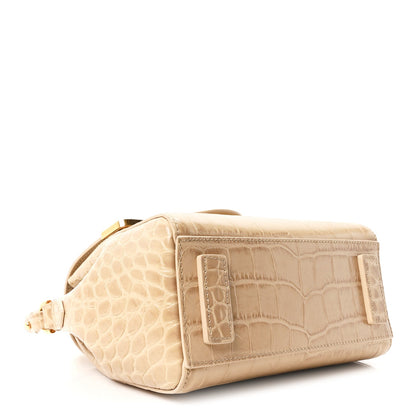 Calfskin Crocodile Embossed Small La Medusa Top Handle Bag Beige