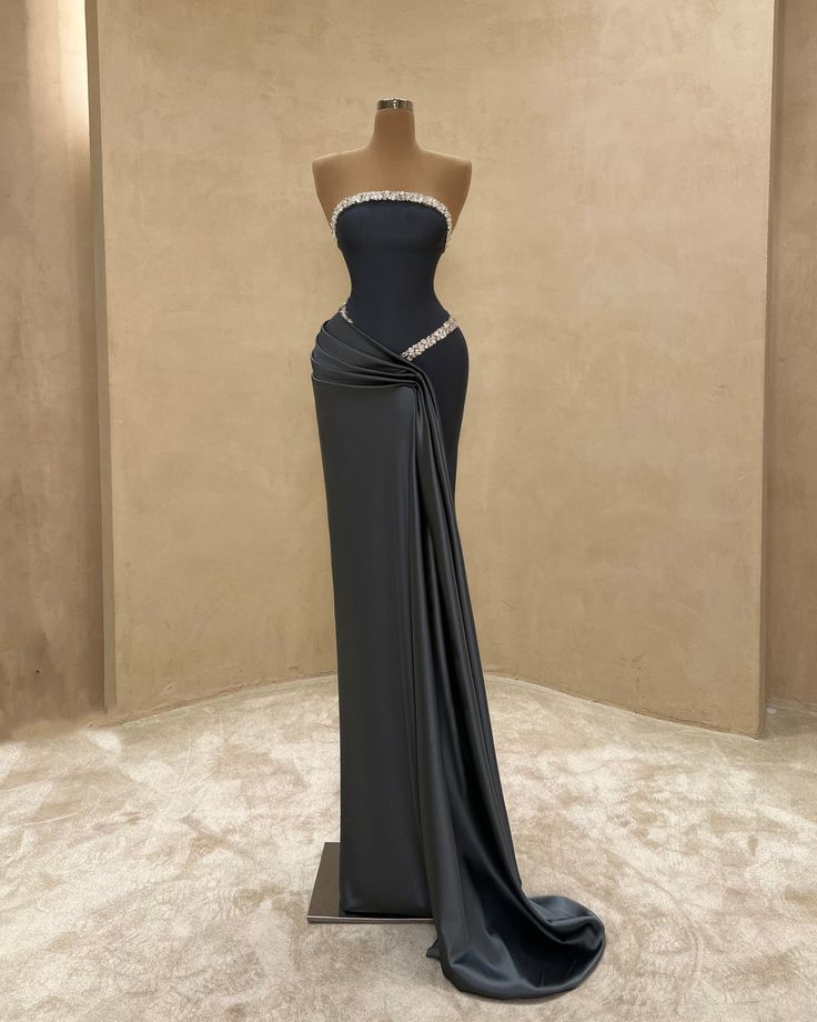 formaldressy-Dark grey exquisite beaded sexy long satin floor-length prom dress gh5430