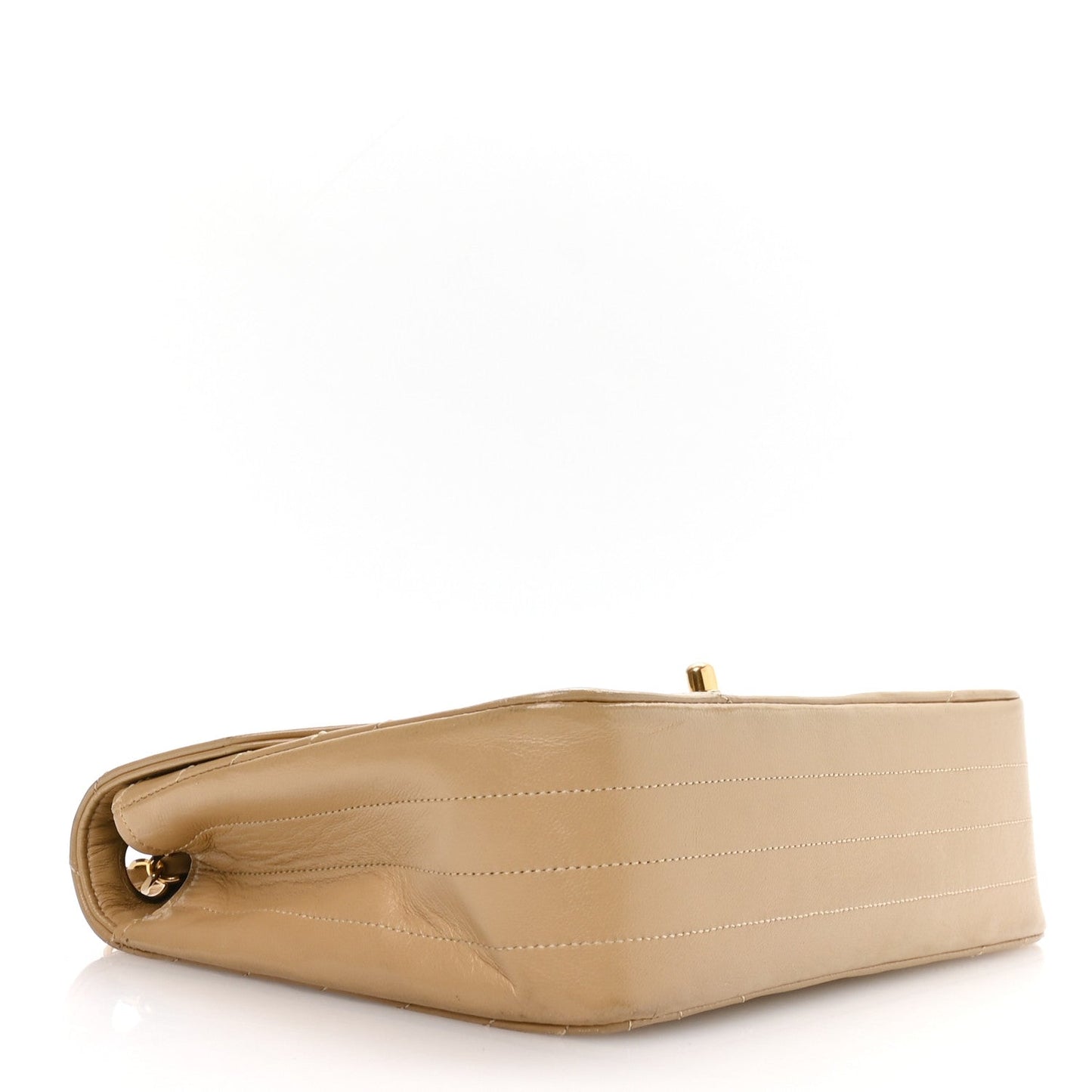 Lambskin Ribbon Stitched Flap Beige