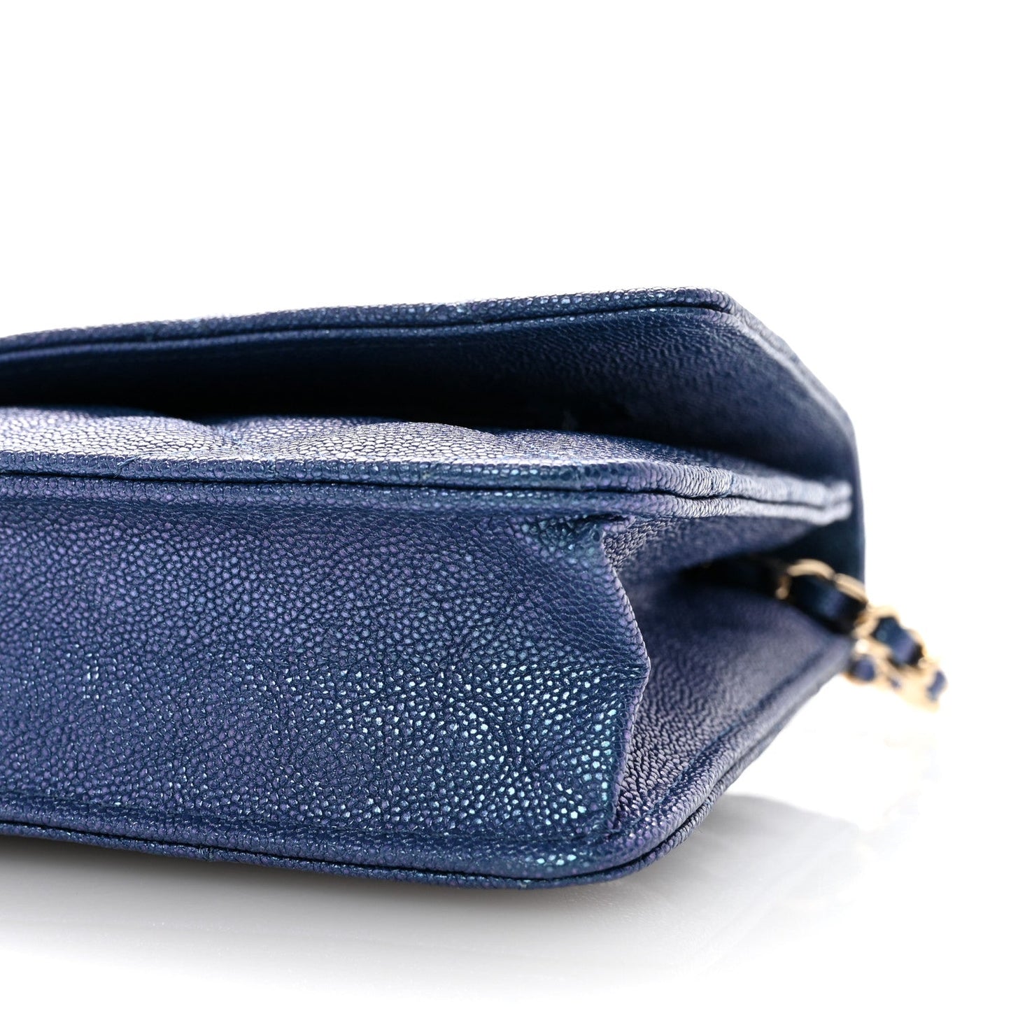 Iridescent Caviar Quilted Wallet on Chain WOC Dark Blue