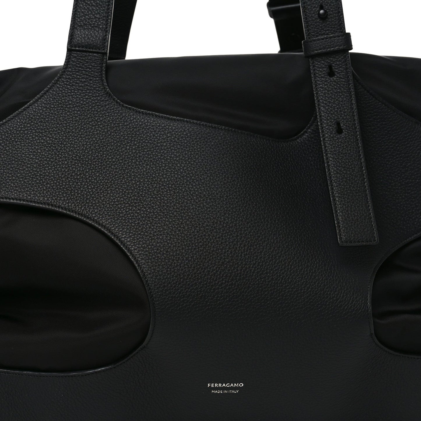 Nylon Calfskin Cut Out Duffle Bag Black