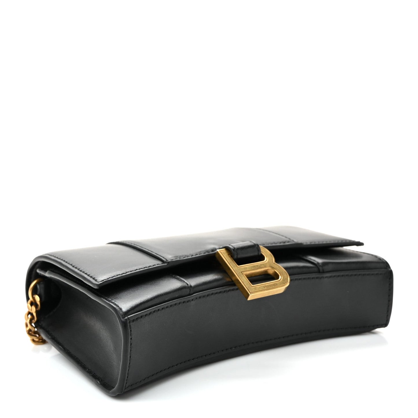 Shiny Box Calfskin Hourglass Chain Bag Black