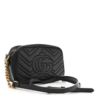 Calfskin Matelasse Small GG Marmont Chain Shoulder Bag Black
