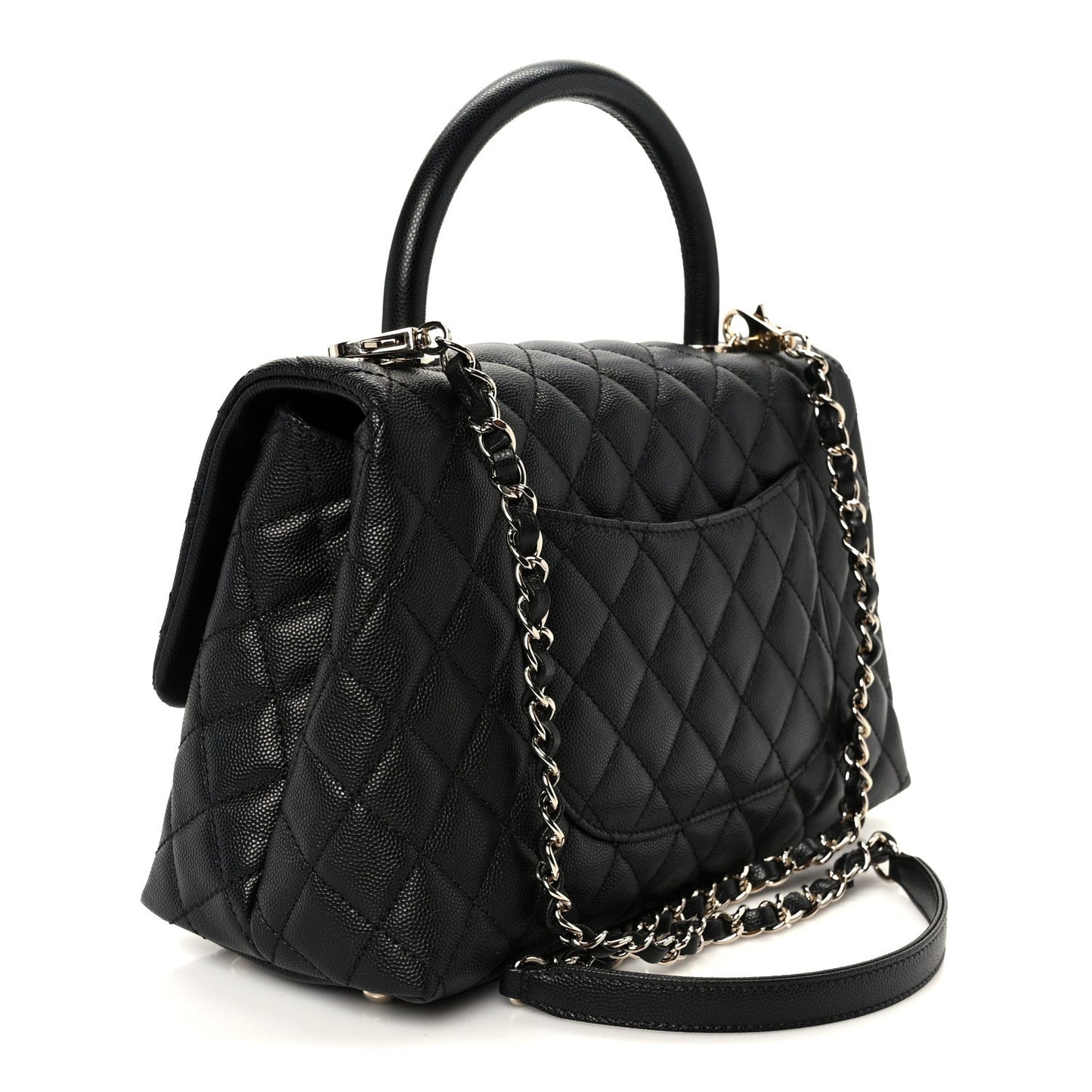 Caviar Quilted Small Coco Handle Flap Black