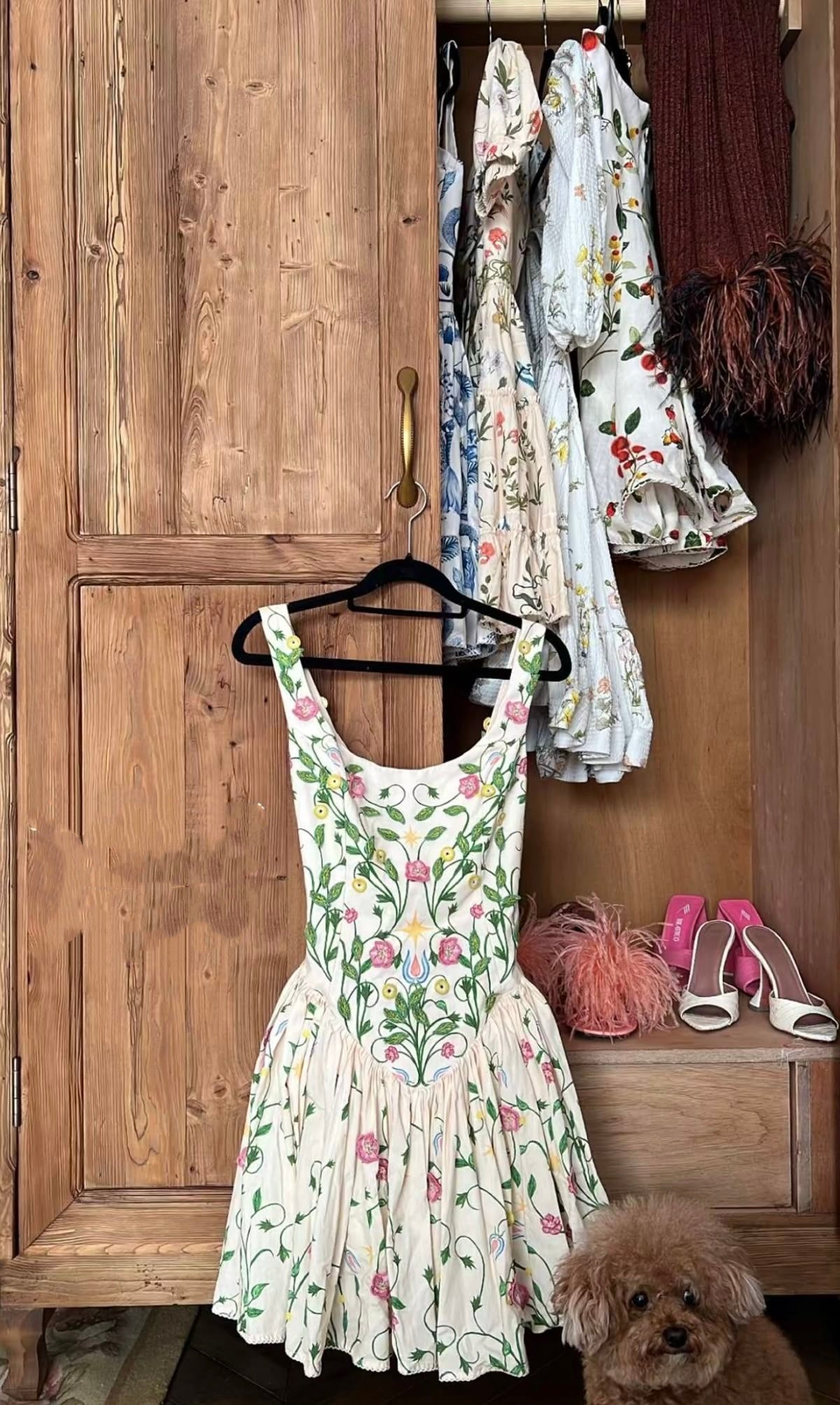formaldressy--Floral short chiffon homecoming dress travel holiday dress gh5712