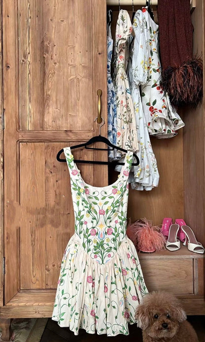 formaldressy--Floral short chiffon homecoming dress travel holiday dress gh5712