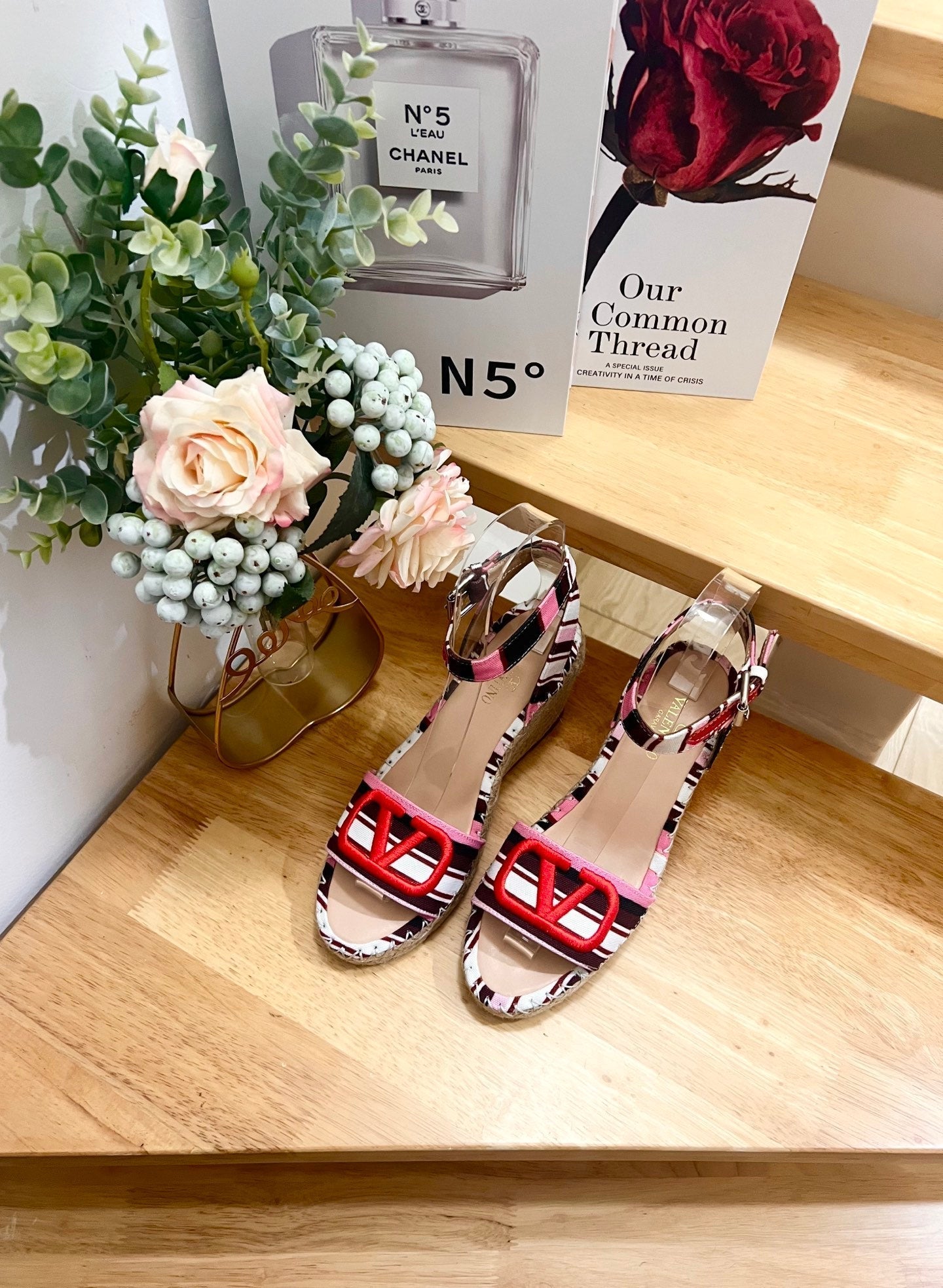 Valentino Wedge Sandals Multicolor Canvas 240576