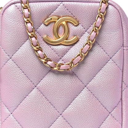 Iridescent Caviar Quilted Vertical My Perfect Camera Case Pink