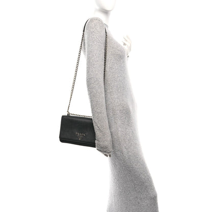 Saffiano Tessuto Nylon Chain Shoulder Bag Black