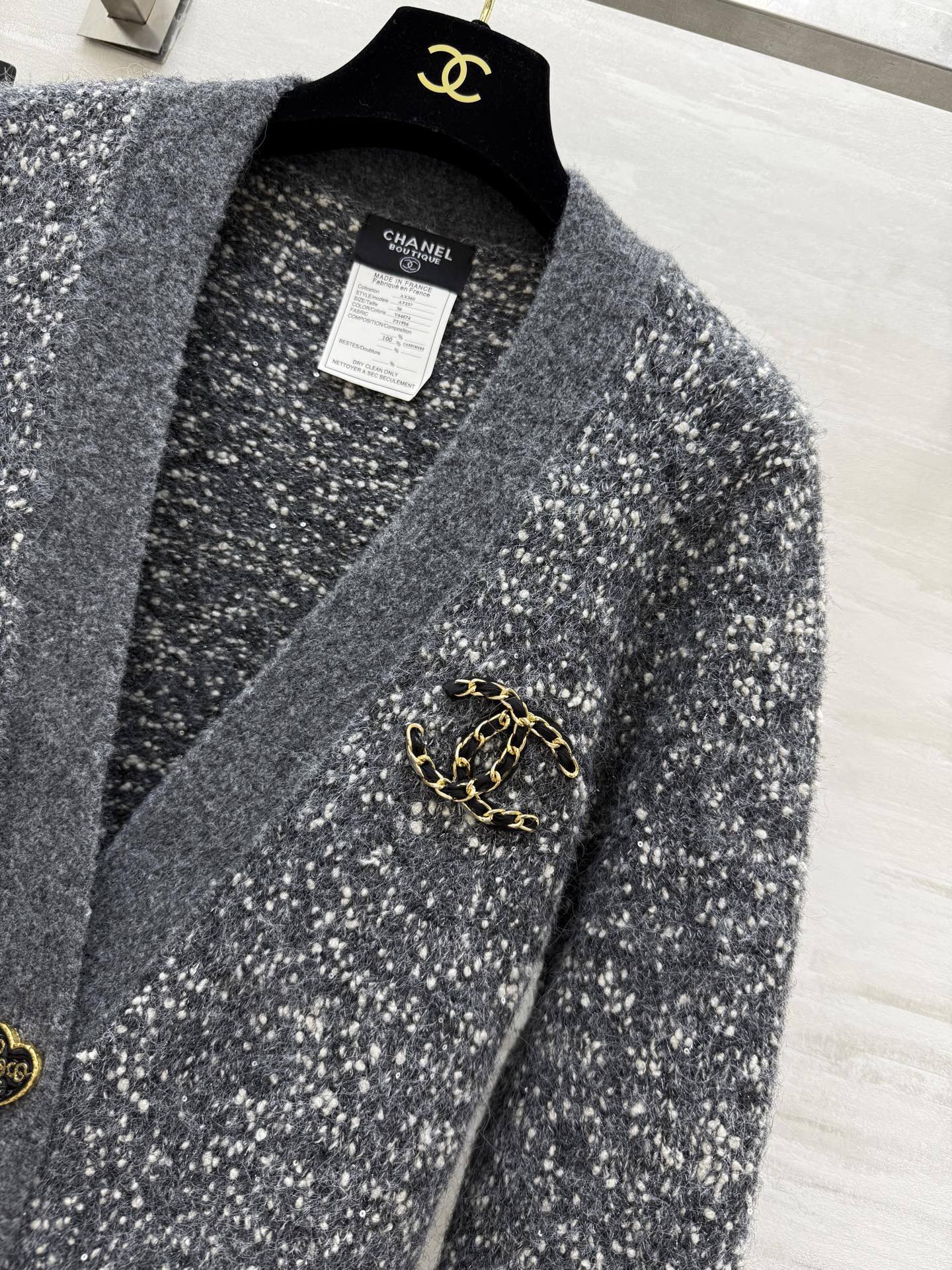 CC Cardigan Grey Wool Tweed 343312