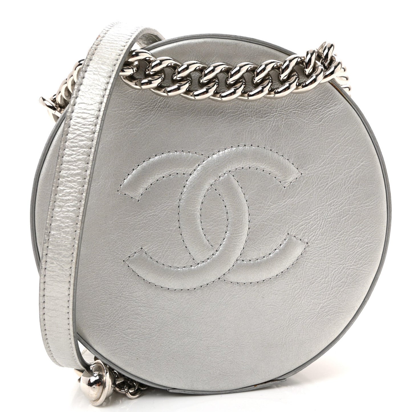 Metallic Glazed Calfskin Round As Earth Evening Bag Silver