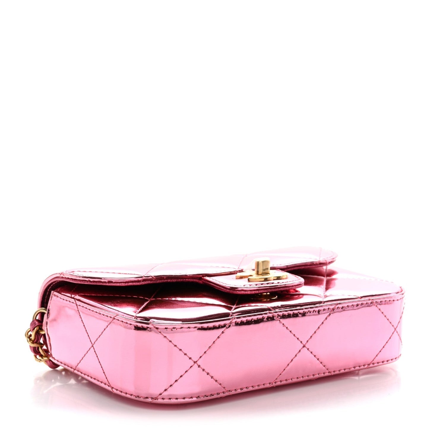 Mirror Metallic Calfskin Quilted Mini Top Handle Flap Pink