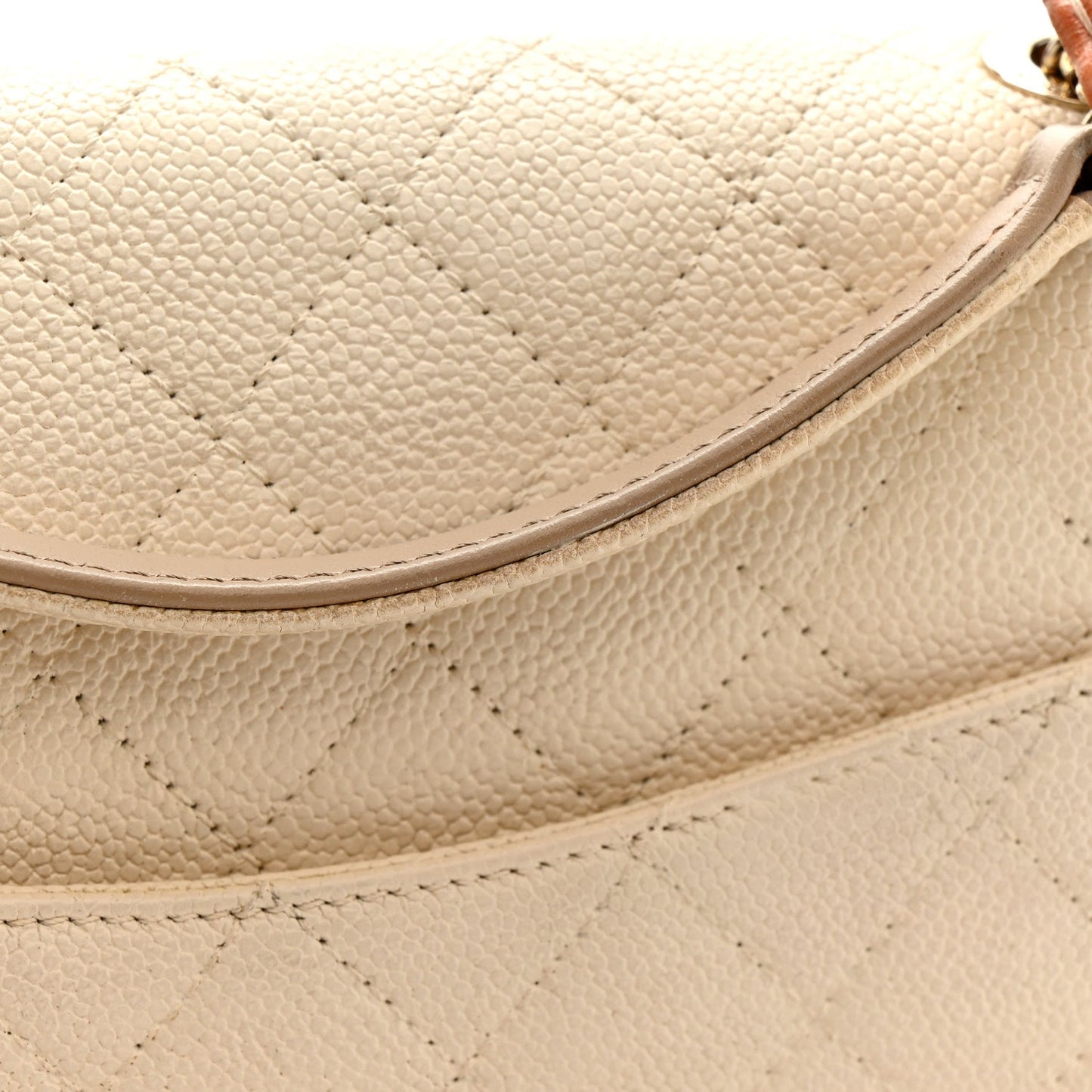 Grained Calfskin Quilted Small Cuba Top Handle Flap White