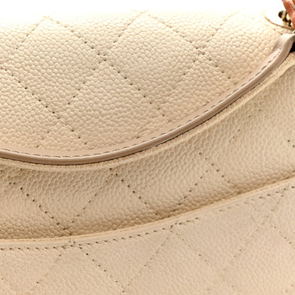 Grained Calfskin Quilted Small Cuba Top Handle Flap White
