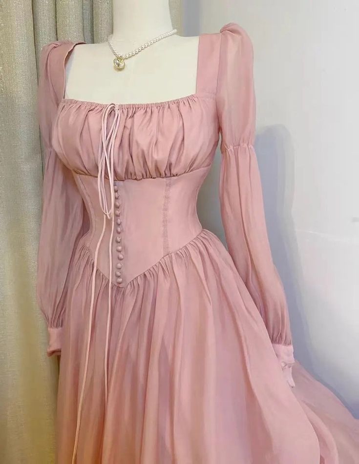 formaldressy-Pink long-sleeved retro elegant sweet bridesmaid dress gh5757
