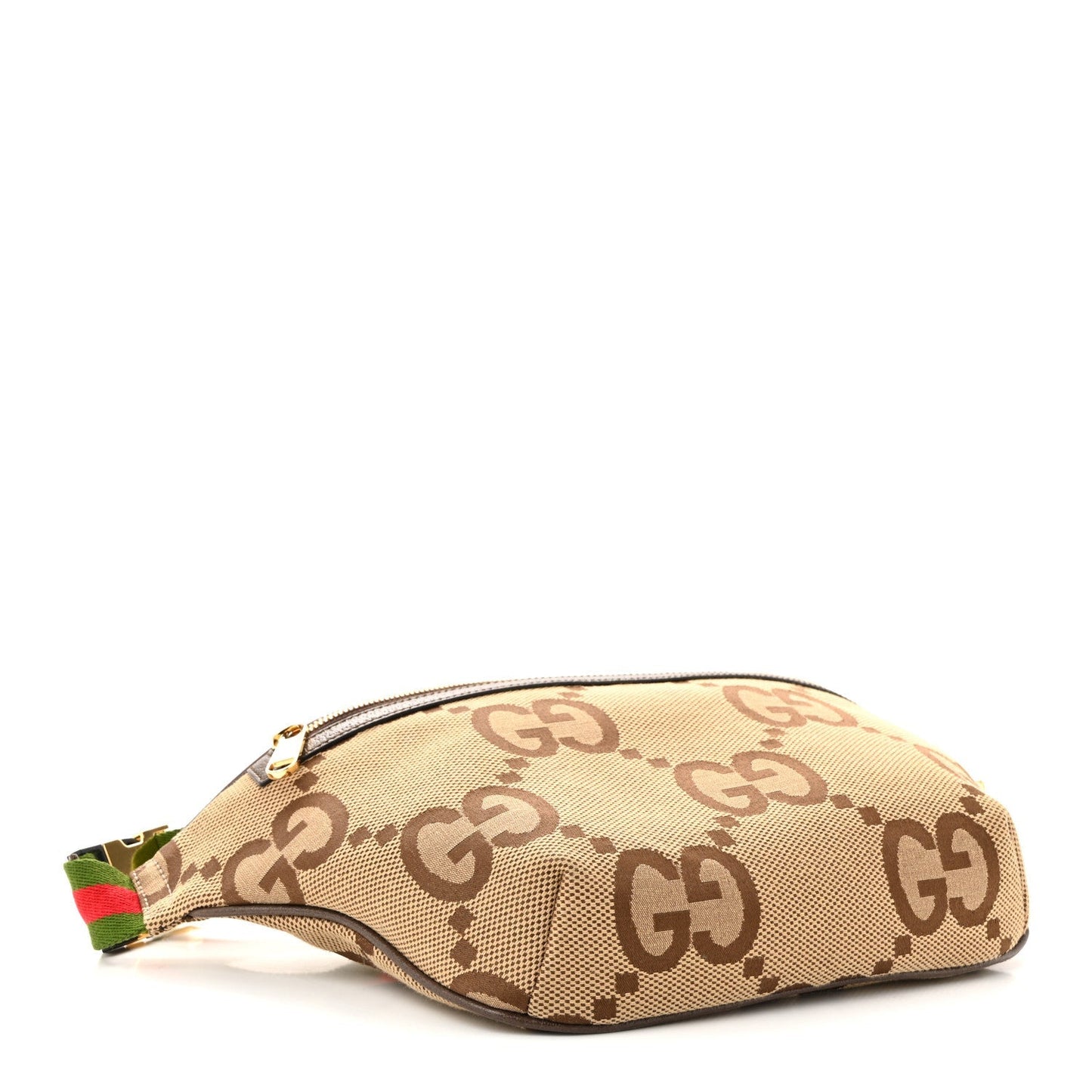 Monogram Jumbo GG Textured Dollar Calfskin Web Belt Bag Camel Ebony New Acero