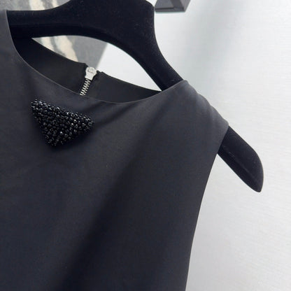 Prada 2025 Sleeveless Dress A-line Babydoll Black Polyester