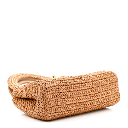 Braided Raffia Nano Kelly Flap Bag Dark Beige