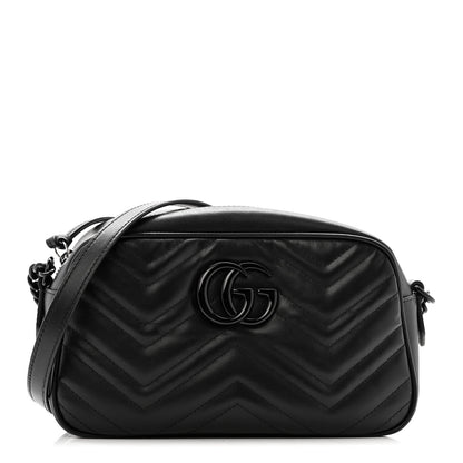 Calfskin Matelasse Monochrome Small GG Marmont Chain Shoulder Bag Black
