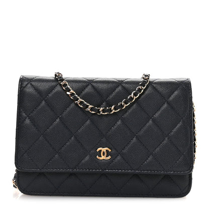 Caviar Quilted Wallet on Chain WOC Navy Blue