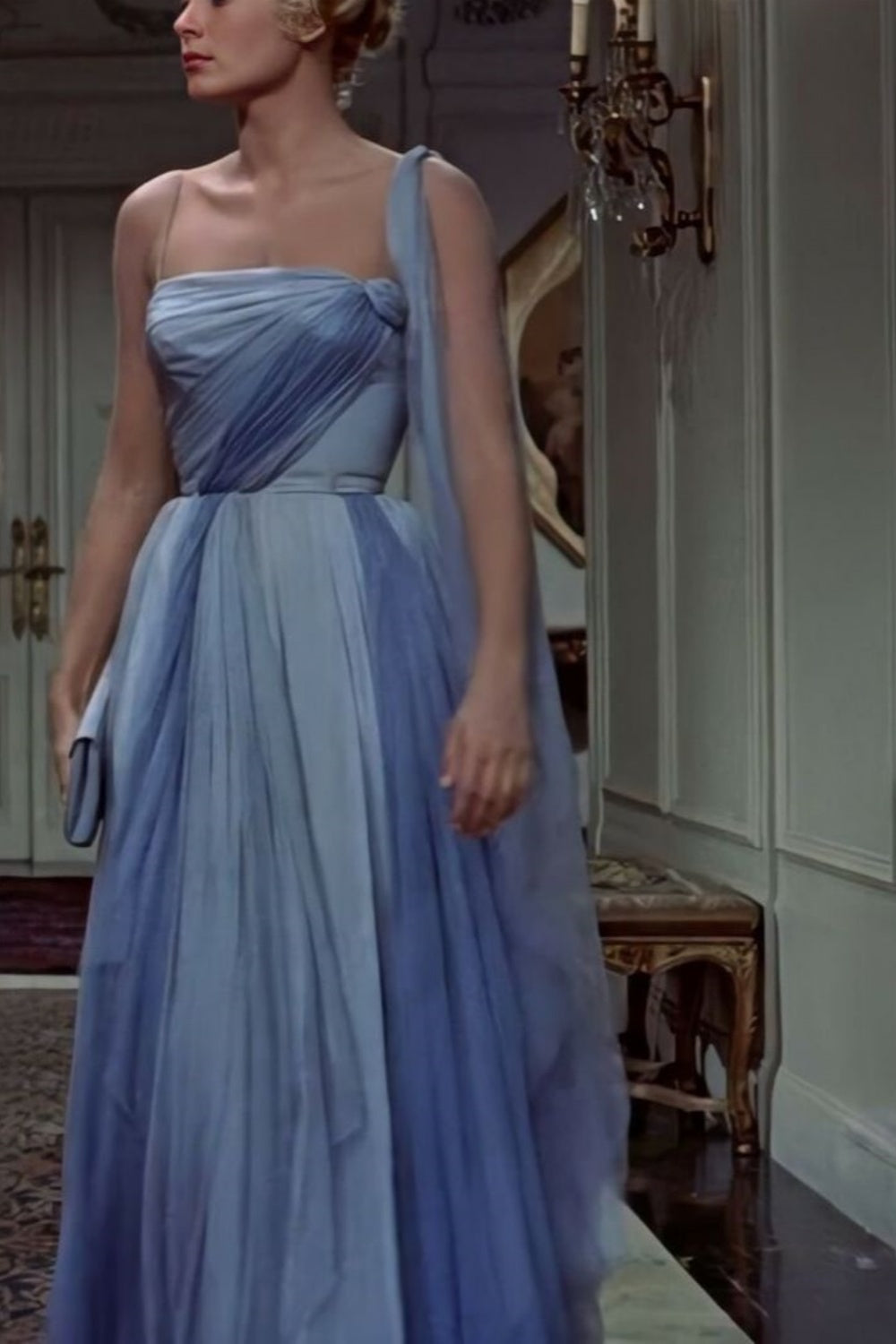 formaldressy-(Includes Scarf)Soft Blue Elegant Classic Dress Gradient Dress gh6327