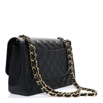 Caviar Quilted Jumbo Double Flap Black