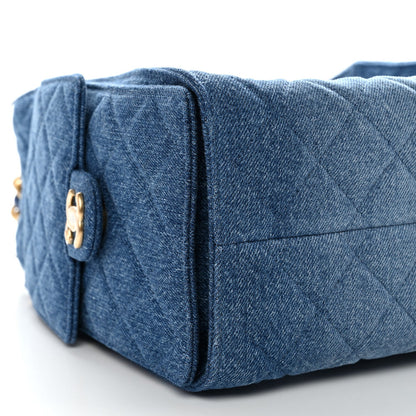 Washed Denim Quilted Small Chanel 25 Handbag Blue