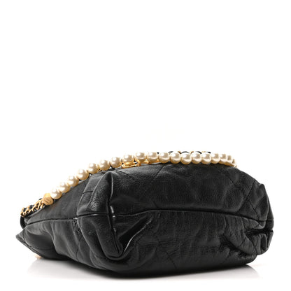 Shiny Crumpled Calfskin Quilted Pearl Mini Chanel 22 Black