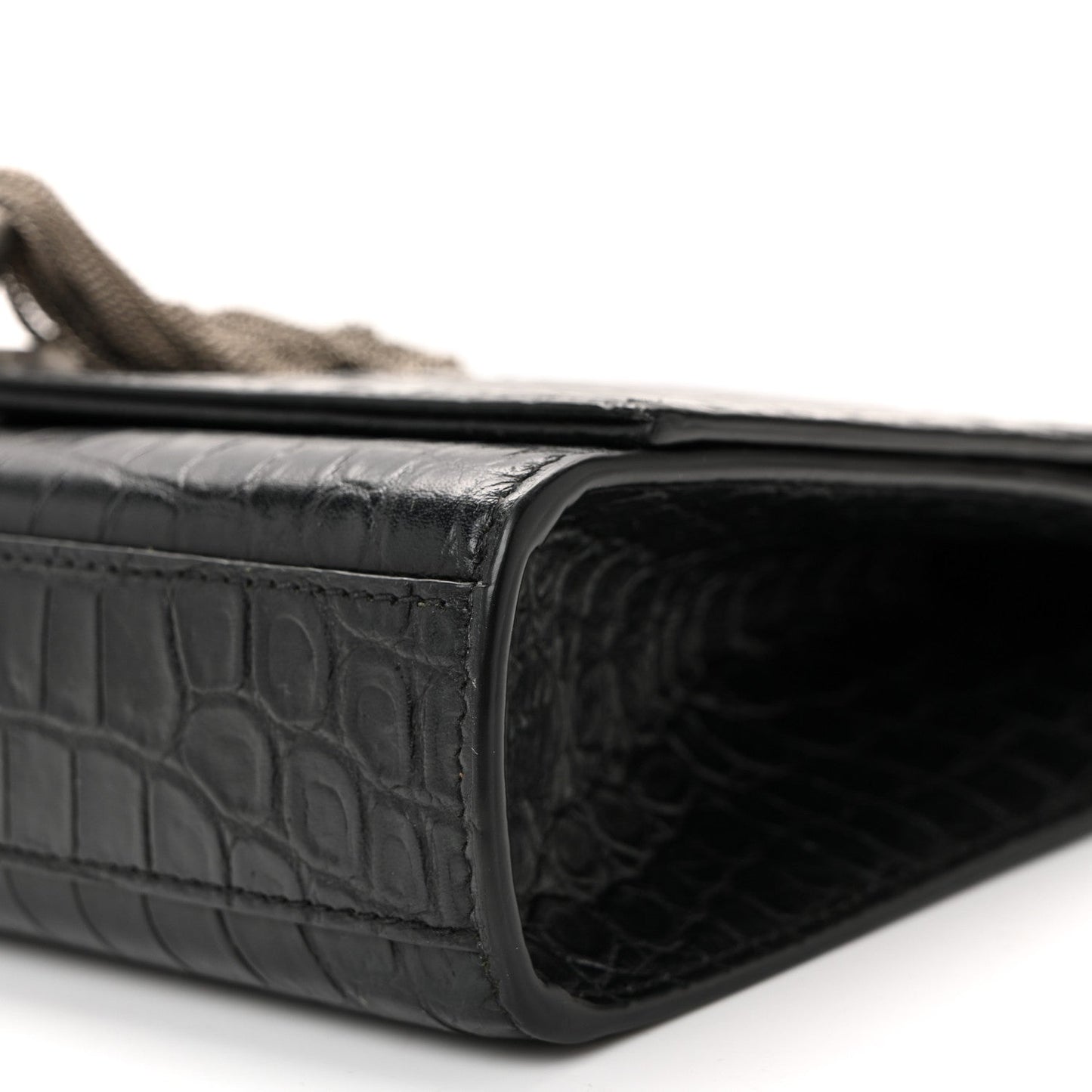 Calfskin Crocodile Embossed Medium Classic Monogram Kate Tassel Satchel Black