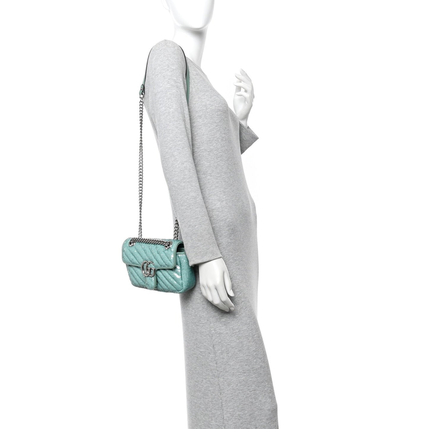 Sequin Matelasse Small GG Marmont Shoulder Bag Water Green Verde Chiaro Light Water Green