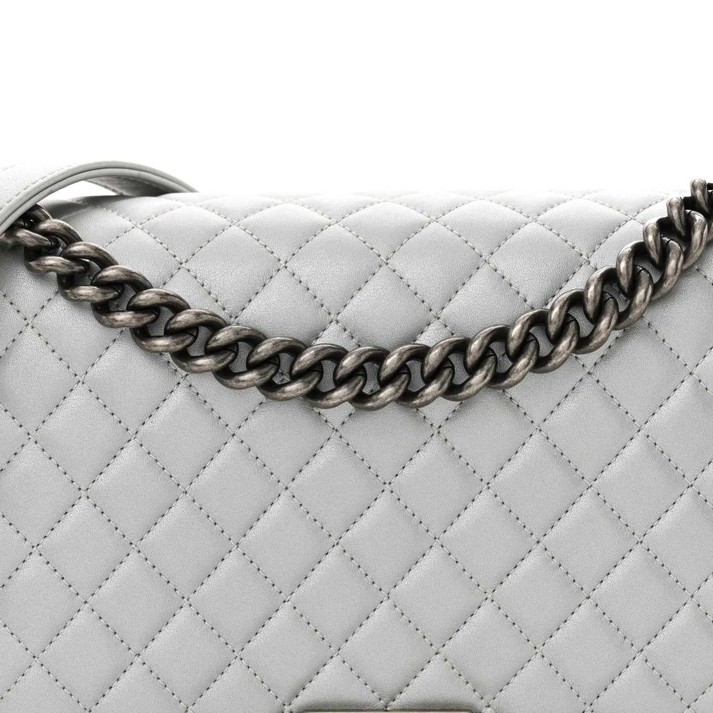 Metallic Calfskin Quilted New Medium Boy Flap Silver