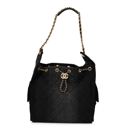 Washed Denim Quilted Medium Chanel 25 Handbag Black