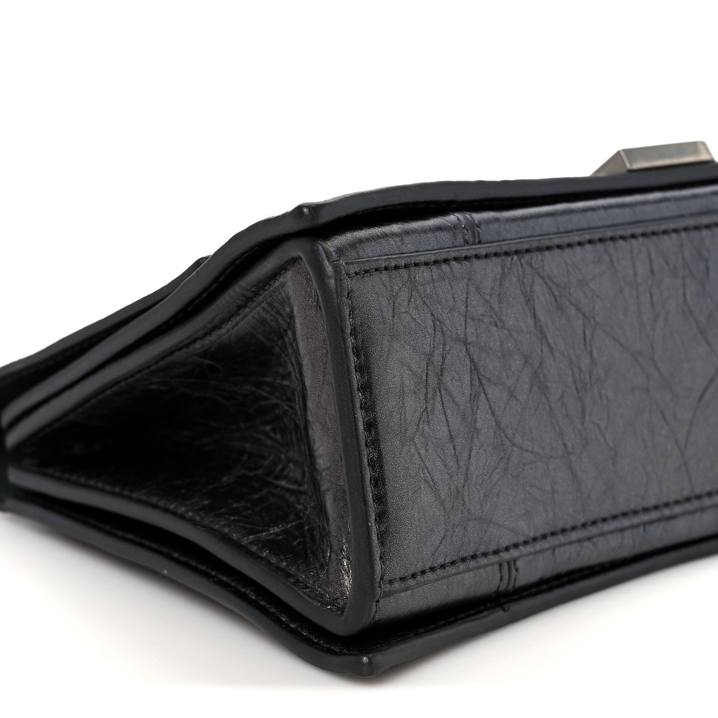 Metallic Crushed Calfskin Quilted Small Crush Chain Bag Steel Grey