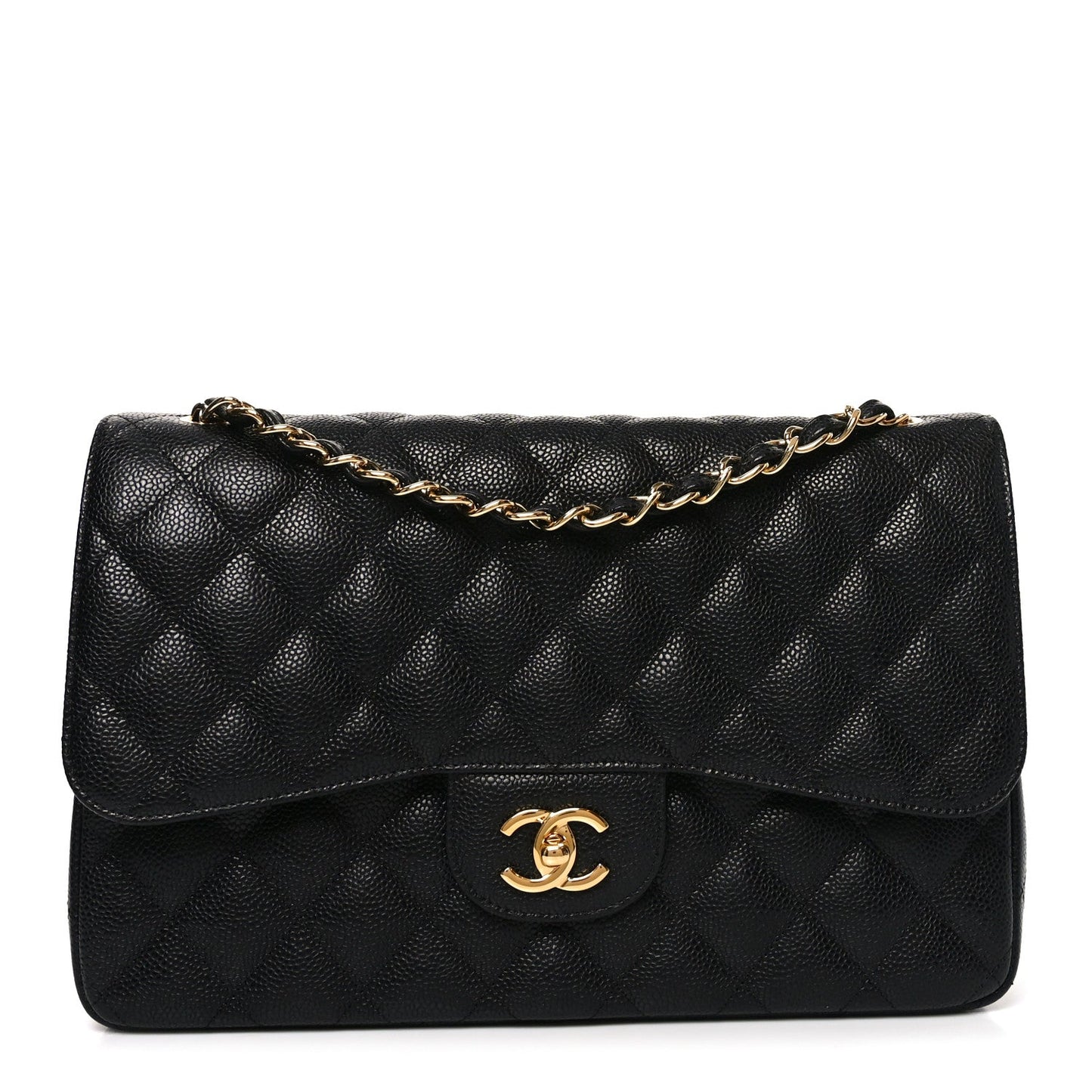 Caviar Quilted Jumbo Double Flap Black
