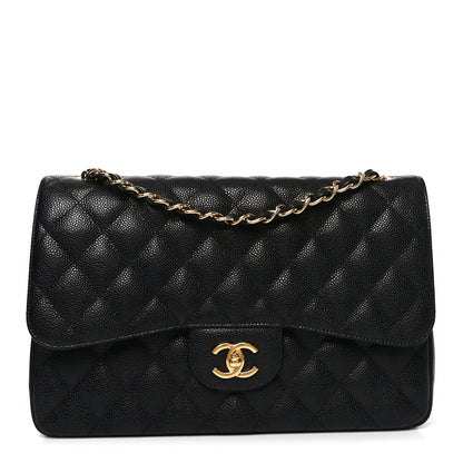 Caviar Quilted Jumbo Double Flap Black