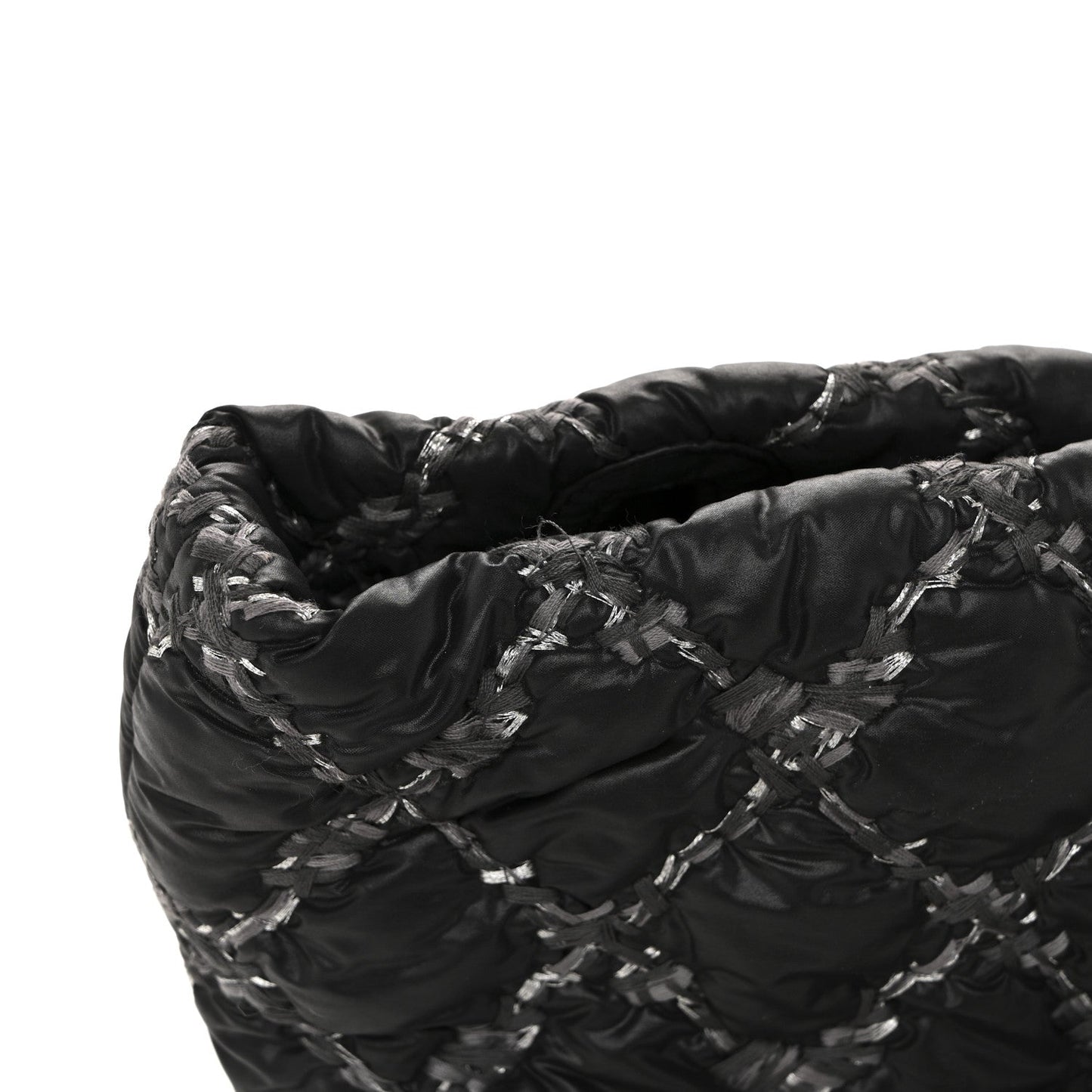 Nylon Quilted Tweed Stitch Bubble Tote Black