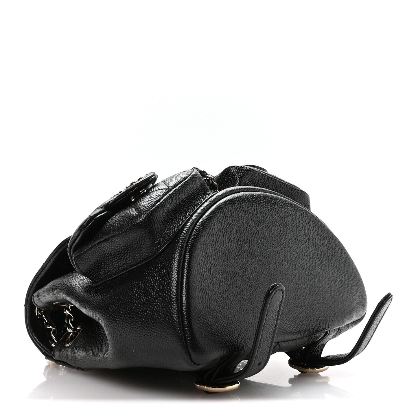 Shiny Caviar Quilted Small Duma Pockets Drawstring Backpack Black