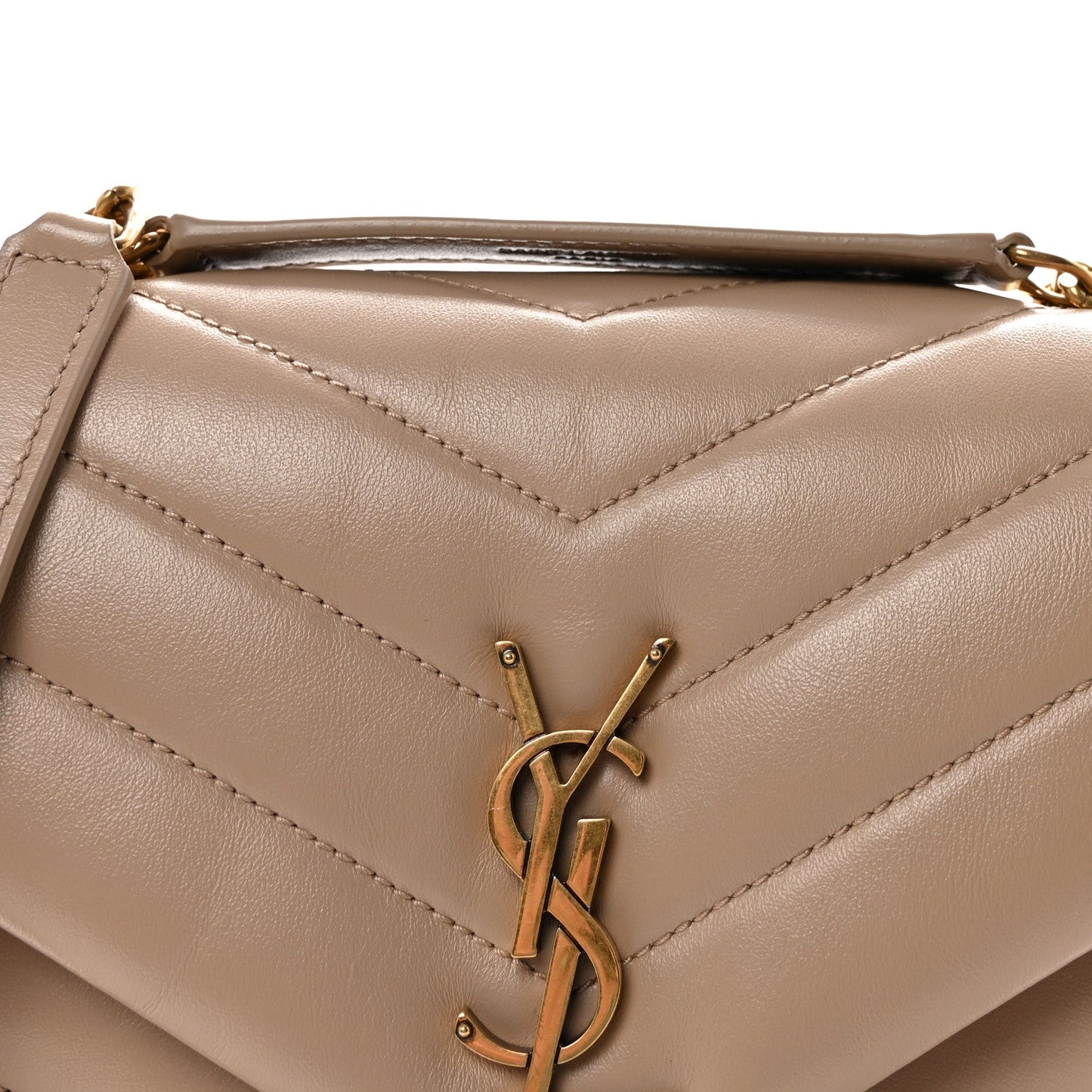 Calfskin Y Quilted Monogram Small Loulou Chain Satchel Dark Beige