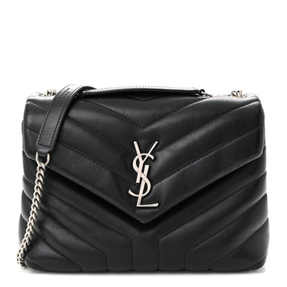 Calfskin Y Quilted Monogram Small Loulou Chain Satchel Black