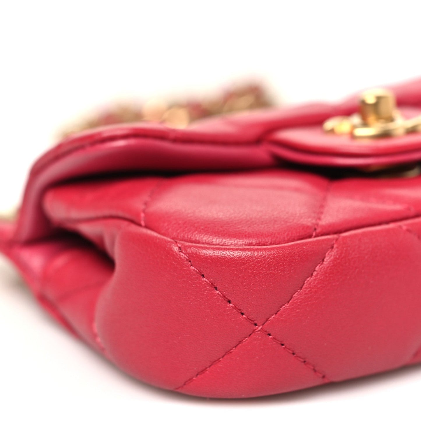 Calfskin Quilted Lady Handle Flap Card Holder With Chain Dark Pink