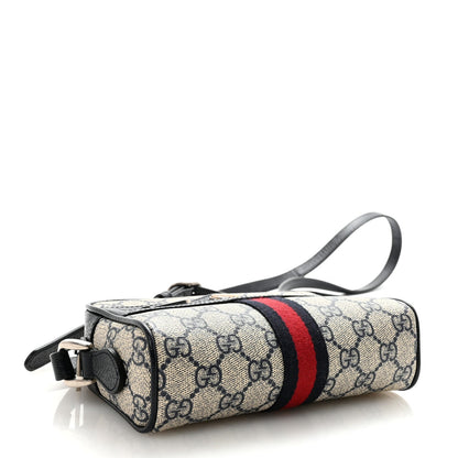 GG Supreme Monogram Textured Dollar Calfskin Web Mini Ophidia Shoulder Bag Beige Blue