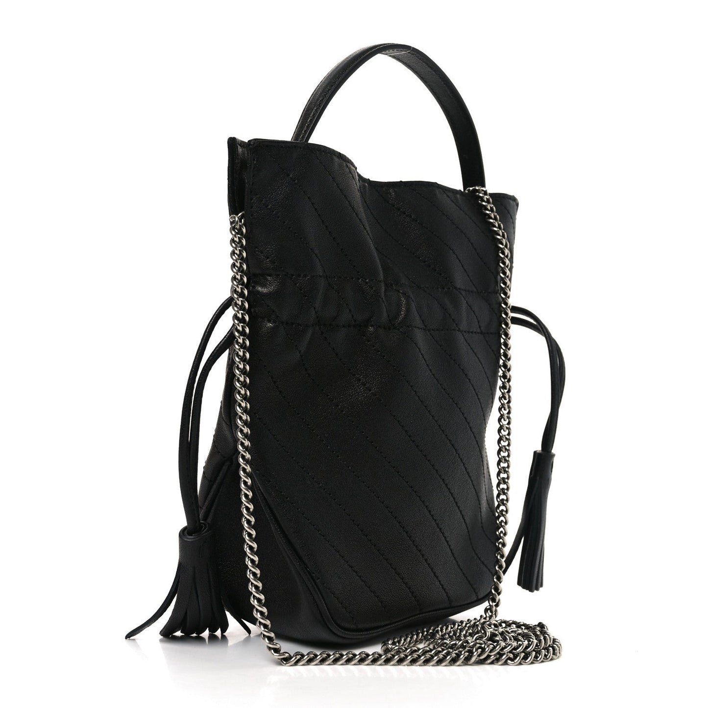 Sakai Be Green Calfskin Diagonal Stitched Mini Blondie Bucket Bag Black